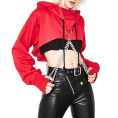 Cotton/Polyester L Length 40 Cm Bust 88 Cm Shoulder 33 Cm Sleeve 63 Cm Opposite Aesthetic, Chain Crop Top, Punk Hoodie, Aesthetic Friend, Short Hoodie, Egirl Outfits, Plain Hoodies, Women Hoodies, Crop Top Casual