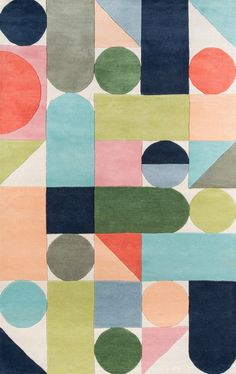 an abstract rug with various colors and shapes