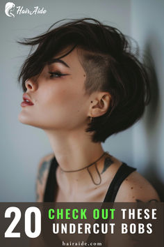 Explore the Undercut Bob, a stylish twist on a classic haircut that offers versatility and flair. Whether you opt for a subtle or dramatic undercut, this bold choice is sure to make a statement wherever you go. ✂️🌟 Edgy Bob With Undercut, Women Haircut Undercut, Chin Length Bob Undercut, Classy Undercut Women, Shaved Head Round Face Plus Size, Versatile Bob Haircut, Super Short Pixie Shaved Sides Fine Hair, Undercut With Sideburns, Short Sides Long Top Hair Women