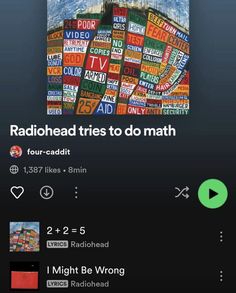 the radio app for radiohead tries to do math, which is displayed on an iphone