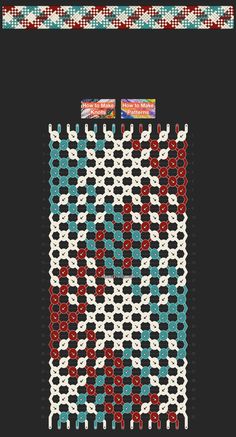 a cross stitch pattern with red, white and blue squares on it's sides