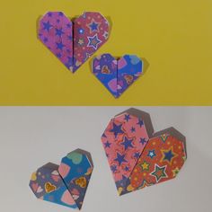 three pieces of paper with hearts and stars cut out of them sitting on top of each other