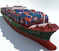 a large green and red ship with lots of containers on it