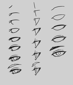 various types of eyes drawn in black ink on a gray background, each with different shapes and sizes