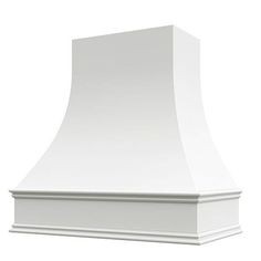 an image of a white range hood on a white background with clipping for text