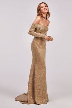 Elegant black off-the-shoulder sparkling maxi dress ➤➤ Milla Dresses - USA, Worldwide delivery Nye Gown, Gold Dress Long Classy, Golden Dresses, Midi Tulle Dress, Gold Evening Gown, Gold Floral Dress, Tea Length Cocktail Dresses, Cocktail Dress Code, Gala Night