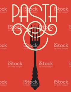 a fork with the word pasta on it royalty photo