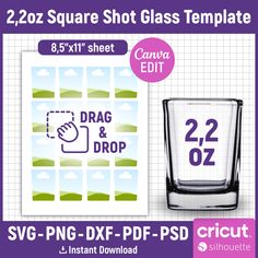 two square shot glass templates for svg - dxf and psd