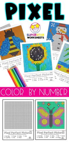 color by number pixell worksheets for kids