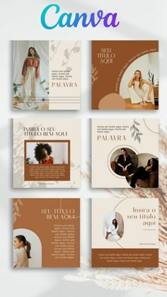 a set of brochures with photos and text on them, including the words canva