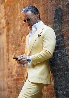 (1) Butter Yellow Suit – Christopher Korey Collective Yellow Suits, Manly Things, Suit Pin, Dress Suits For Men, Butter Yellow, Fashion Suits For Men