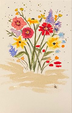 a painting of colorful flowers on white paper