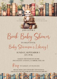 Help stock baby's library with this adorable book baby shower invitation featuring a charming mouse surrounded by a stack of delightful books! This whimsical design perfectly sets the tone for a cozy and heartwarming gathering dedicated to helping build baby's library #bookbabyshower #genderneutral #babyshowerinvitation #storybookbabyshower #buildbabyslibrary Book Baby Shower Invitation, Gender Neutral Baby Shower Themes, Storybook Baby Shower, Gender Neutral Baby Shower Invitations, Pretty Printables, Book Baby, Book Stack, Whimsical Design, Gender Neutral Baby Shower