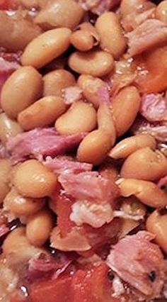 the beans and ham are mixed together in this dish