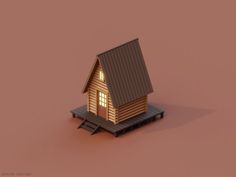 a small wooden house sitting on top of a platform