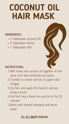 Coconut Oil Hair Mask Diy, Oil Hair Mask, Hair Mask Recipe, Diy Coconut Oil, Diy Hair Masks, Coconut Oil Hair Mask, Oil For Hair, Homemade Hair Products, Diy Hair Mask