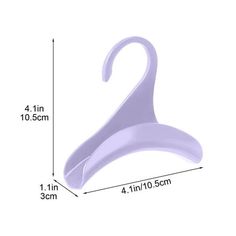 a purple hanger is shown with measurements