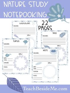 nature study notebooking pages with leaves and flowers