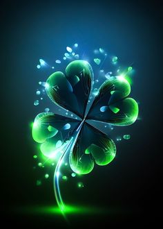 a green flower with water drops on it's petals and the shape of a four leaf clover