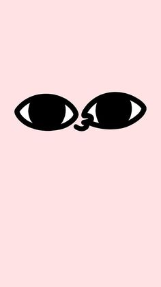 two black eyes are facing each other in front of a pink background