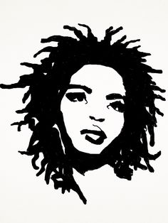 a black and white drawing of a woman's face with dreadlocks on her hair