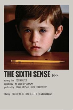 the sixth sense 1989 movie poster with a young boy looking at the camera and holding a pencil in his hand