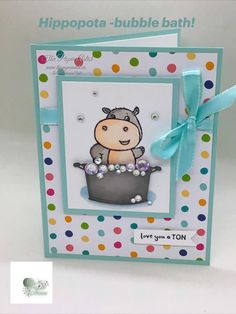 Hand made greeting card, hippest hippo stamp set and dies, adding fun elements when creating cards. Creative Card Design, Bath Bubbles, Greeting Cards Birthday, Creative Card, Hand Made Greeting Cards, Paper Craft Supplies, Making Greeting Cards, Dog Cards, Kids Birthday Cards