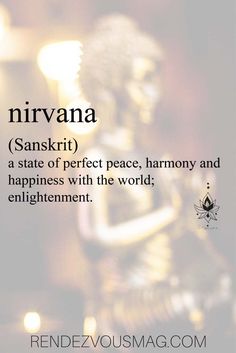 the words nirvana written in black on a white background with an image of a statue