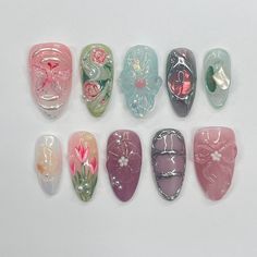 Springtime Nails For Holiday, Uñas Aesthetic, Lily Nails, Almond Press On Nails, Vacation Birthday, Spain Wedding, Nail Art Photos, Medium Almond, Really Cute Nails