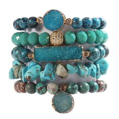 PRICES MAY VARY. [ 5 Pcs Natural Stone Beaded Bracelets Set ]:Made of 100% Natural Stone, Turquoise, Jasper, Agate, Ceramics, High quality beads, Crystal and Gemstone which are high quality materials,Smooth and comfortable. With diamonds decorated, making the bracelet both vintage and fashionable.Bohemian bracelets sets are threaded with strong elastic string. Durable and flexible.With 5 individual single loop bracelets, you can choose to wear one or several to wear. [ Size ]: Made of 10mm and 8 Turquoise Beaded Jewelry, Loop Bracelets, Boho Beaded Bracelets, Chakras Bracelet, Turquoise Bead Jewelry, Real Turquoise Jewelry, Bohemian Beaded Bracelet, Bracelets Sets, Turquoise Stone Jewelry