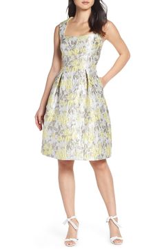 Eliza J Floral Jacquard Fit & Flare Dress available at #Nordstrom Kentucky Derby Dress, Cocktail Dresses With Sleeves, V Neck Cocktail Dress, Derby Dress, Cocktail Dress Wedding, V Neck Wedding Dress, Bridesmaid Dresses Prom, Prom Looks