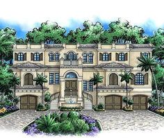 this is an artist's rendering of the front elevation of these luxury home plans