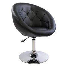 a black leather office chair with chrome base and footrests on an isolated white background