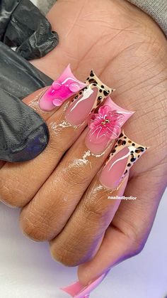 @naailedbydior on ig  nails by me 🎀 Unique Nail Sets, Duckies Nails, Ig Nails, Statement Nails, Wild Leopard, Duck Nails, Drip Nails, Colored Acrylic Nails