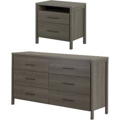 two gray dressers with drawers and one is open to show the top drawer, both side by side