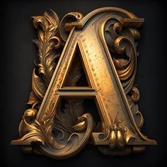 an ornate gold letter on a black background