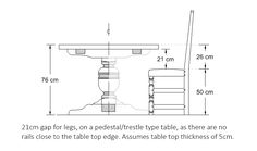 a drawing of a table and chair with measurements for the legs, top and bottom