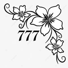 the number 777 with flowers and leaves in black on a white background png