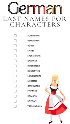 Printable List of German Last Names For Characters German Surnames, German Last Names, Names For Characters, Last Names List, Last Names For Characters, Novel Tips, German Names, Black Hair Roblox