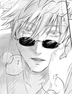 an anime character with sunglasses on talking on the phone