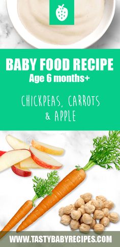 baby food recipe with chicken, carrots and apple on the side for babies to eat