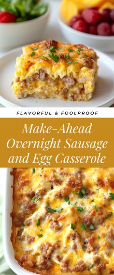 Image for Make-Ahead Overnight Sausage and Egg Casserole Meal Prep Egg Casserole, Hearty Breakfast Casserole, Sausage And Egg Casserole, Egg And Cheese Casserole, Breakfast Potluck, Sausage Egg Casserole, Easy Breakfast Casserole Recipes, Breakfast Potato Casserole, Healthy Breakfast Casserole