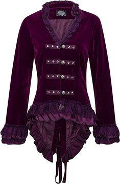 Amazon.com: Glam and Gloria Womens Purple Velvet Victorian Steampunk Tail Jacket with Back Lacing – Size US 4 : Clothing, Shoes & Jewelry Purple Velvet Jacket, Purple Velvet Dress, Elegant Jacket, Womens Jackets Casual, Victorian Steampunk, Steampunk Clothing, Def Leppard, Velvet Jacket