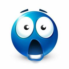 an emoticive blue ball with its mouth open and eyes wide open, isolated on a white background