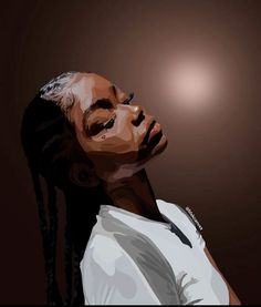 a painting of a man with dreadlocks looking up at the sun in his eyes