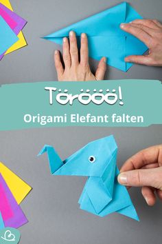 Blauer Origami Elefant mit Wackelaugen Kid Activities, Origami Owl, Activities For Kids, Origami, Crafts For Kids, Portfolio, Art