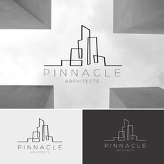 the logo for pinnacle architecture is shown in black and white, with an image of skyscrapers