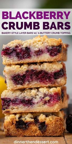 blackberry crumb bars stacked on top of each other