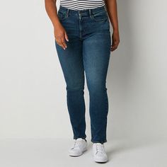 Add a fashion-forward touch to an outfit with these a.n.a women's high-rise straight-leg denim jeans with distressed knees. They're crafted from a cotton-blend with a button-zip fly, two front slip pockets, and two back slip pockets. Style them with a pretty blouse and slide sandals for a chic, relaxed look. Closure Type: Button & ZipperPockets: 1 Front Coin Pocket, 2 Back Slip Pockets, 2 Front Slip PocketsRise: High RiseFiber Content: 89% Cotton, 5% Recycled Cotton, 5% T400 Elasterell-P, 1% Lyc Casual Light Wash Non-stretch Cropped Jeans, Non-stretch Straight Jeans With Five Pockets, Non-stretch Ankle-length Blue Jeans, Comfort Stretch Pull-on Straight Leg Jeans, Non-stretch High Rise Jeans With Frayed Hem, Long Jeans, Pretty Blouses, Straight Leg Denim, Petite Jeans