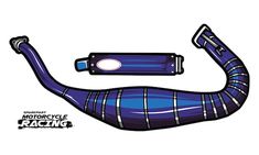 a drawing of a blue and white pipe with the words motorcycle racing on it's side